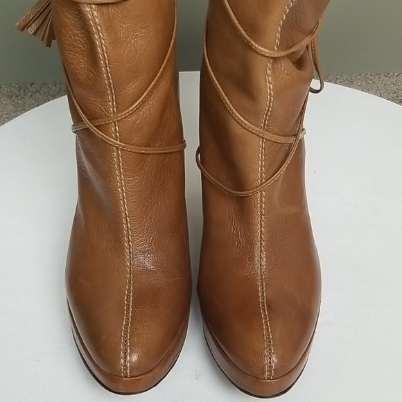 Bridget Shuster Tan Leather Lace Booties 6.5 - Picture 3 of 7